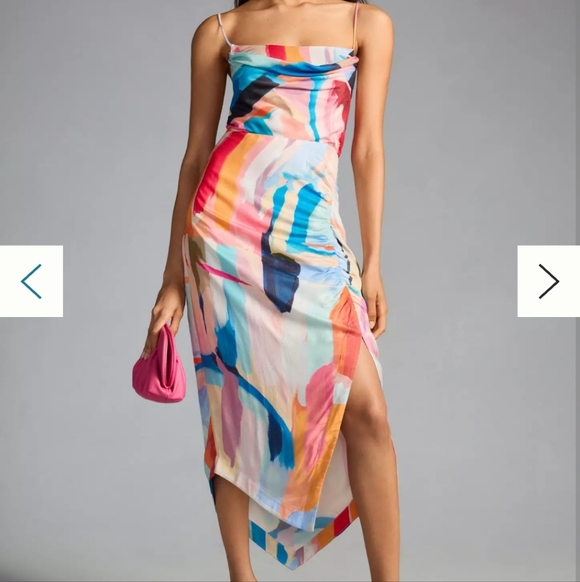 Anthropologie Dresses & Skirts - Anthropologie Square Cowl Neck Ruched Side Slit Slip Dress